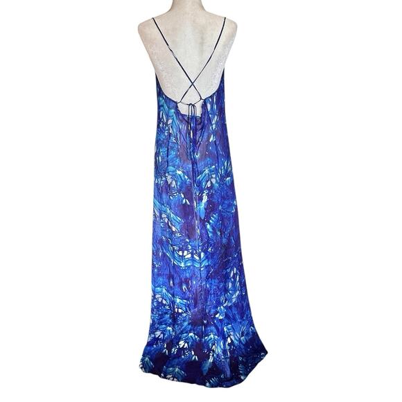 LoveShackFancy Maxi Fairy Slip Dress O/S Blue Backless Tie Dye Sheer Ethereal - Picture 2 of 16